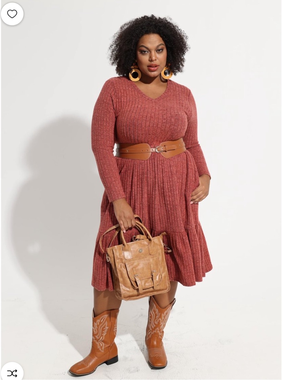 BNWT Sampeel Ribbed V-Neck Midi Sweater Dress | Rust | Size M